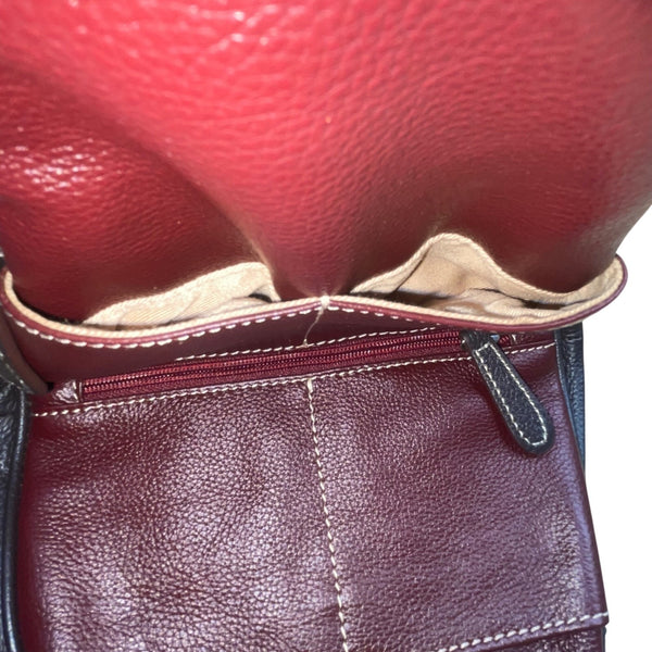 Women’s Burgundy Leather Multiple Compartments Sling Adjustable Straps Backpack