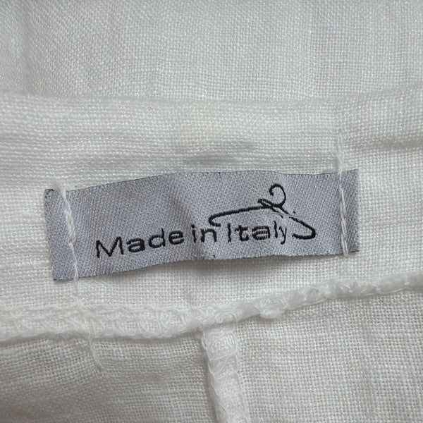 Made In Italy Womens White Linen Short Sleeve Midi Dress Pockets Relaxed Fit
