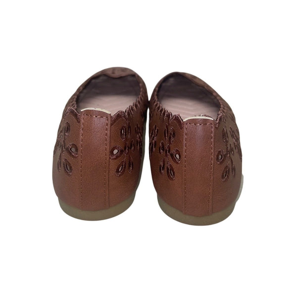 Women’s Brown Cutout Floral Design Ballet Flats Size 8.5
