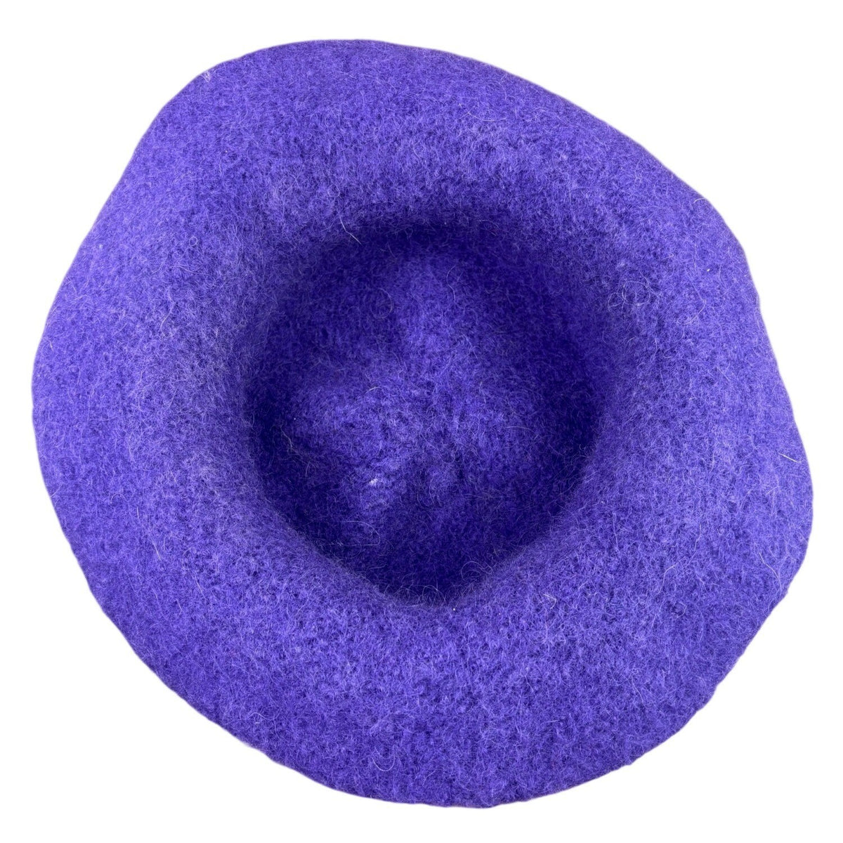 Wool Purple Womens Felted Handmade Hat With Flower Detail Elegant Soft Wide Brim