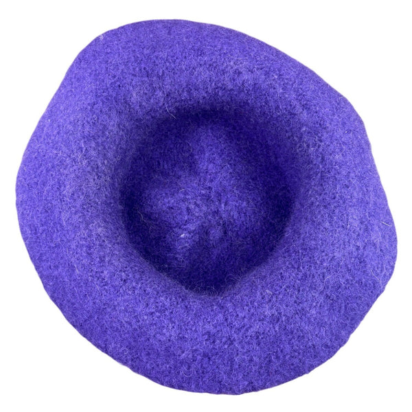 Wool Purple Womens Felted Handmade Hat With Flower Detail Elegant Soft Wide Brim