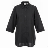 Chicos Womens Black  Button-Down Shirt 3/4 Sleeve Textured Size 2