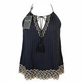 Love Stitch Womens Black Embroidered Sleeveless Halter Tank Top Size M
