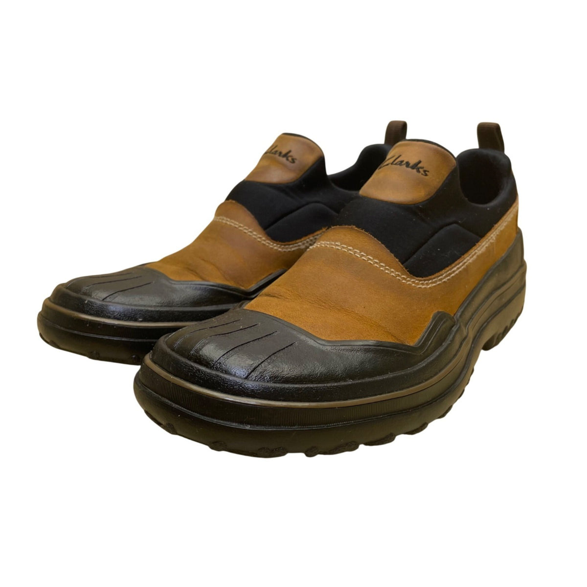Clarks Men’s Brown & Black Leather Waterproof Slip-On Outdoor Shoes Size 7M