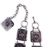 Silver-Tone Womens Adjustable Floral Metal Belt With Rose Design Chain Details