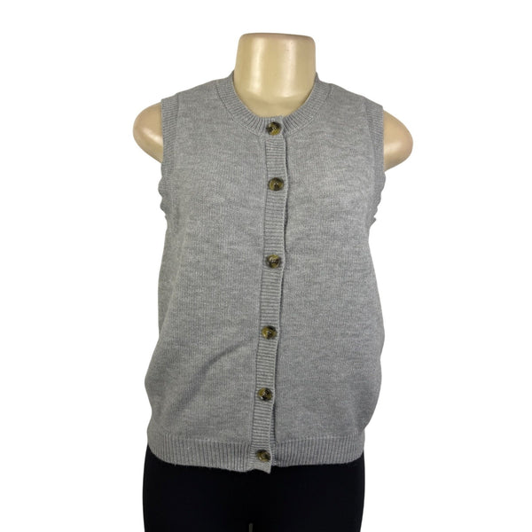 Gray Womens Knit Button-Up Sleeveless Cardigan Vest Recycled Fabric Size M - New