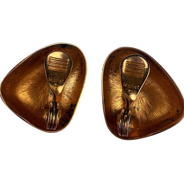 Vintage Monet Womens Gold Tone Clip-On Earrings Retro Abstract Design