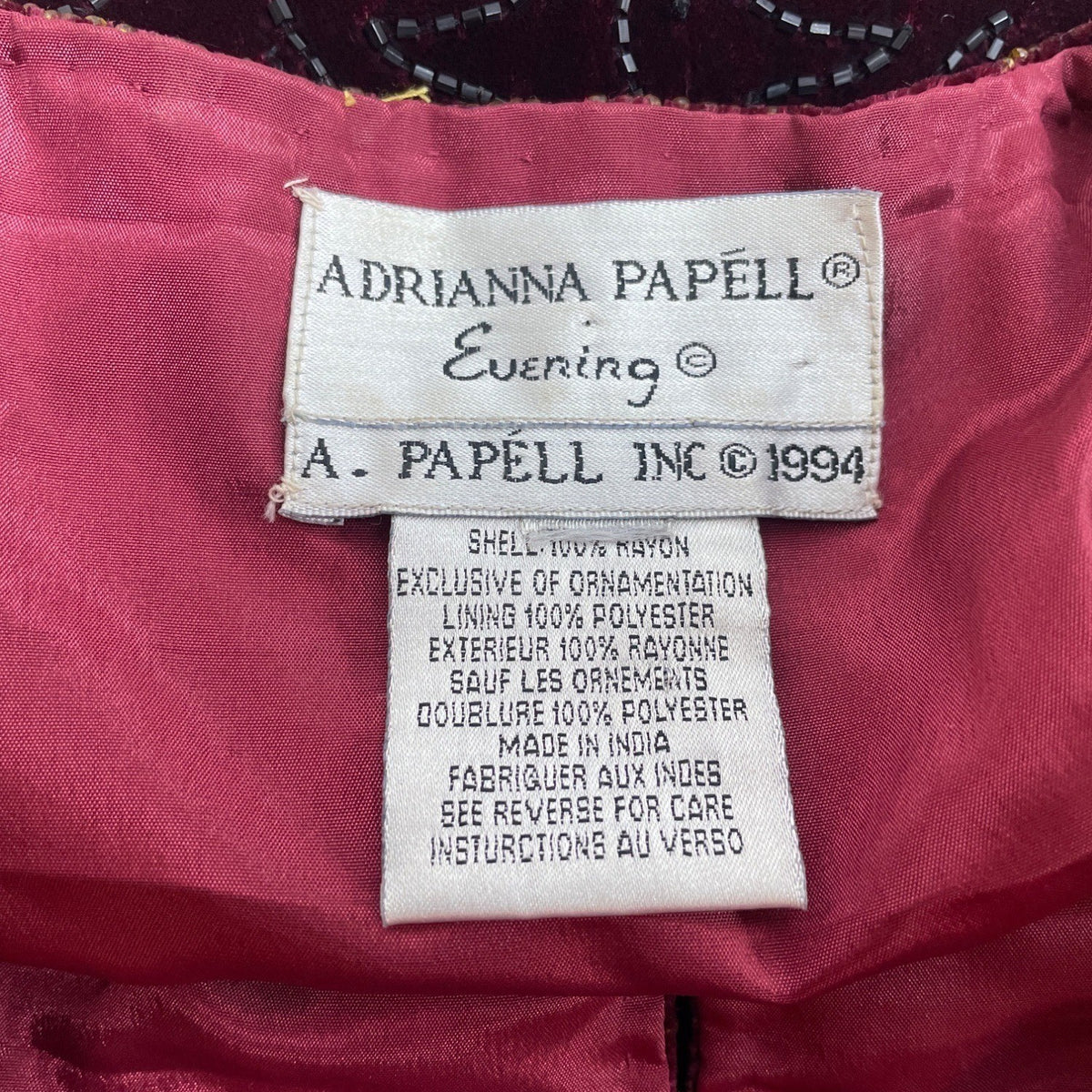 Vtg Adrianna Papéll Women’s Red Volero Velvet with Sequin Beads Sz XS