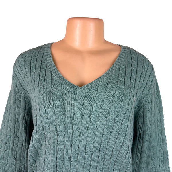 Lauren Ralph Lauren Womens Cable Knit Sweater V-Neck Pullover Sz XL