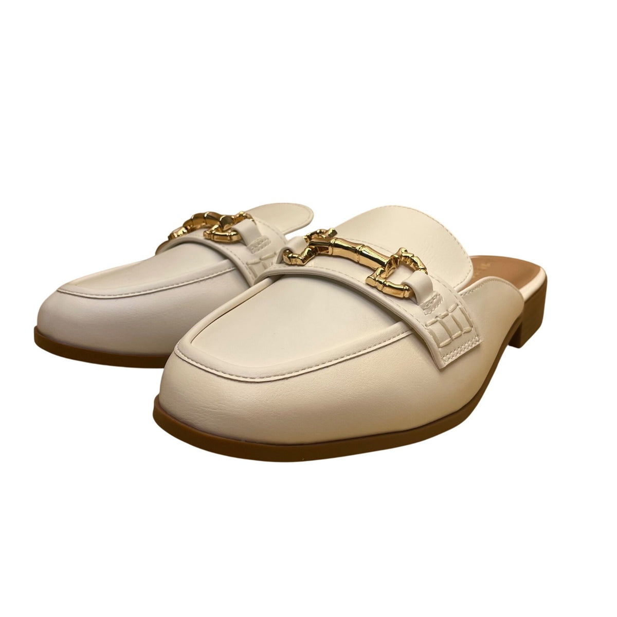 Lane Bryant Women’s White Synthetic Gold Chain Slip-On Mule Loafers Size 8W