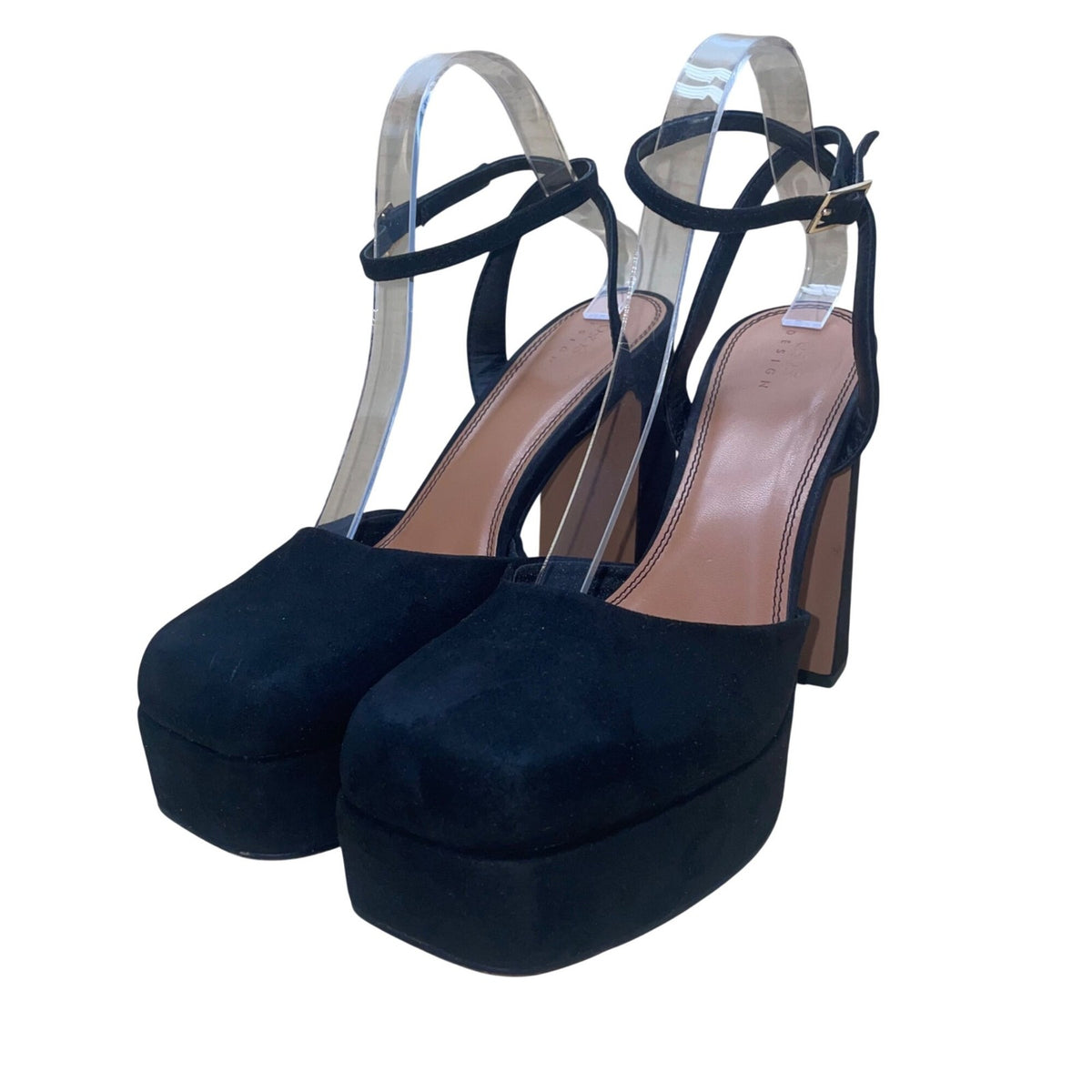 ASOS Women’s Black Suede Strapped Pressure Platform High Heel Shoes Size 11