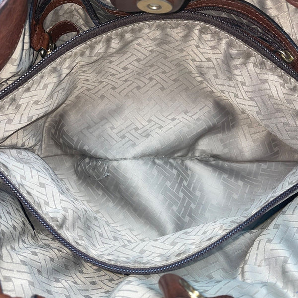 Cole Haan Women’s Brown Leather Drawstring Braided Handles Slouchy Shoulder Bag