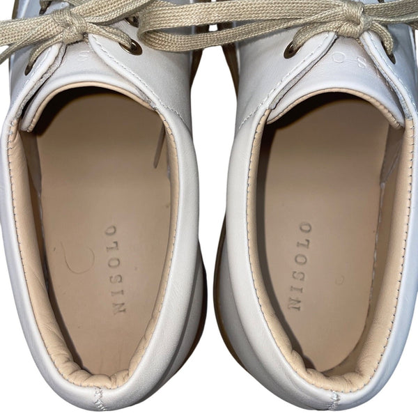 Nisolo Women’s White Leather Gum Rubber Sole  Lace-Up Sneakers Size 8.5