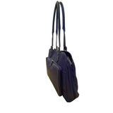 Levenger Women’s Purple Leather Double Strap Buckle Detail Zip Pocket Tote Bag