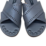 Matt Bernson Womens Gray Leather With Perforated Detailing Slide Sandals Size 8