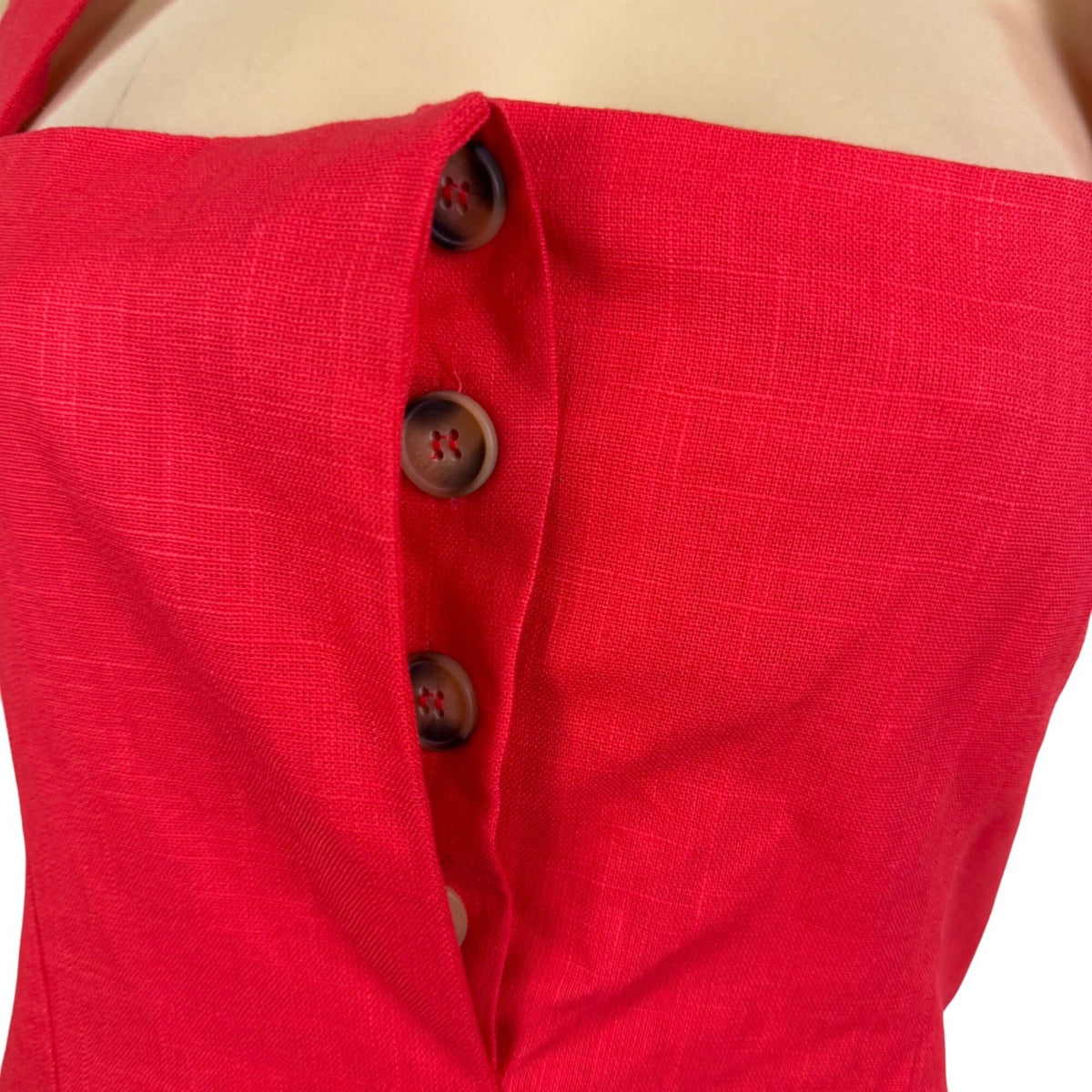 Kaiia Womens Red Linen-Cotton Sleeveless Mini Dress Square Neck Size 12