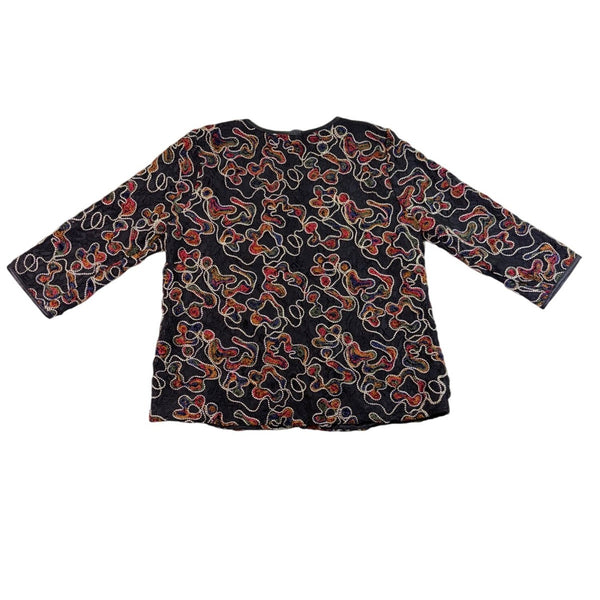 Dennis By Dennis Basso Womens Black Polyester Embroidered Jacket US Size 16