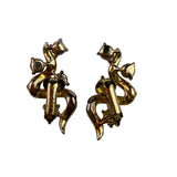 Vintage Aurora Borealis Clip-On Earrings Gold Tone Purple Crystals Swirl Design