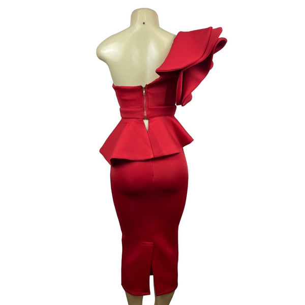 Shein Women’s Red Skirt and One Shoulder Ruffle Blouse Sz XS