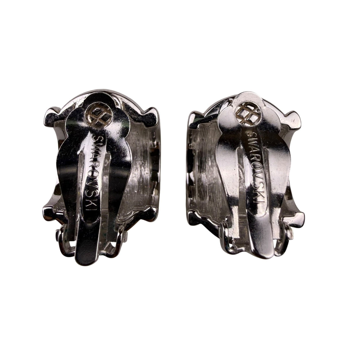 Swarovski Womens Silver Tone Crystal Pave Clip-On Earrings Polished Vintage Styl