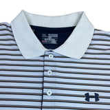 Under Armour Men's White Striped Heatgear Polo Shirt With Loose Fit Sz 2XL