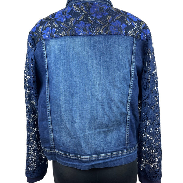 Berek Womens Medium Denim Jacket With Lace Sleeves Size 1X