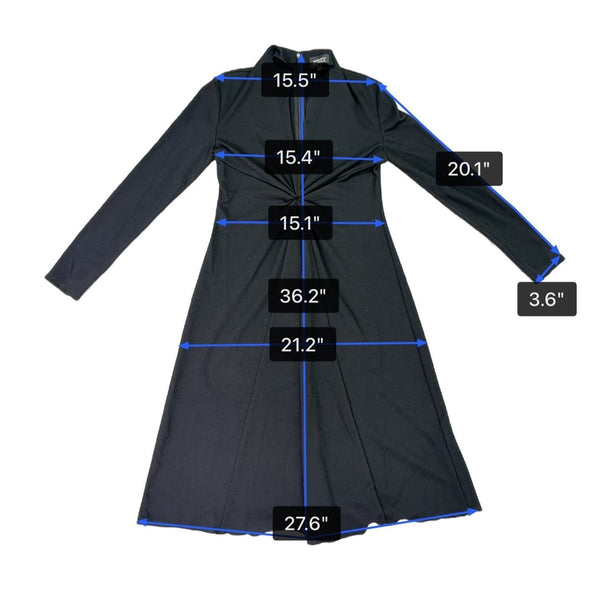 Adrianna Papell Womens Black Long Sleeve Twist Front Midi Dress Sz 6
