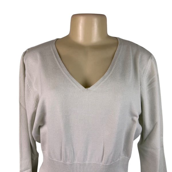 Cest City Womens White Stretch Long Sleeve V-Neck Sweater Size XL
