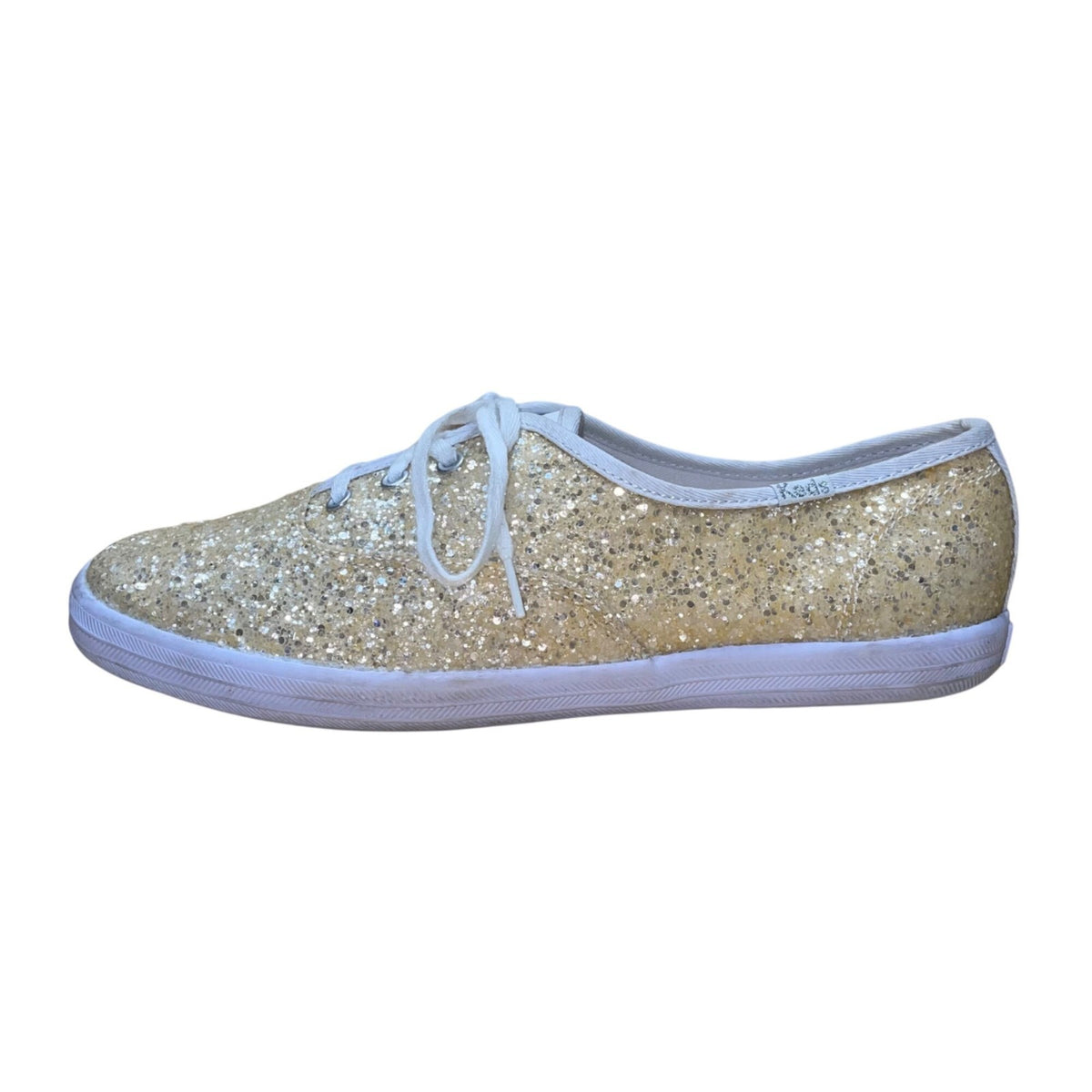 Keds Women’s Gold Glitter & White Lace-Up Casual Flat Sneakers Size 8