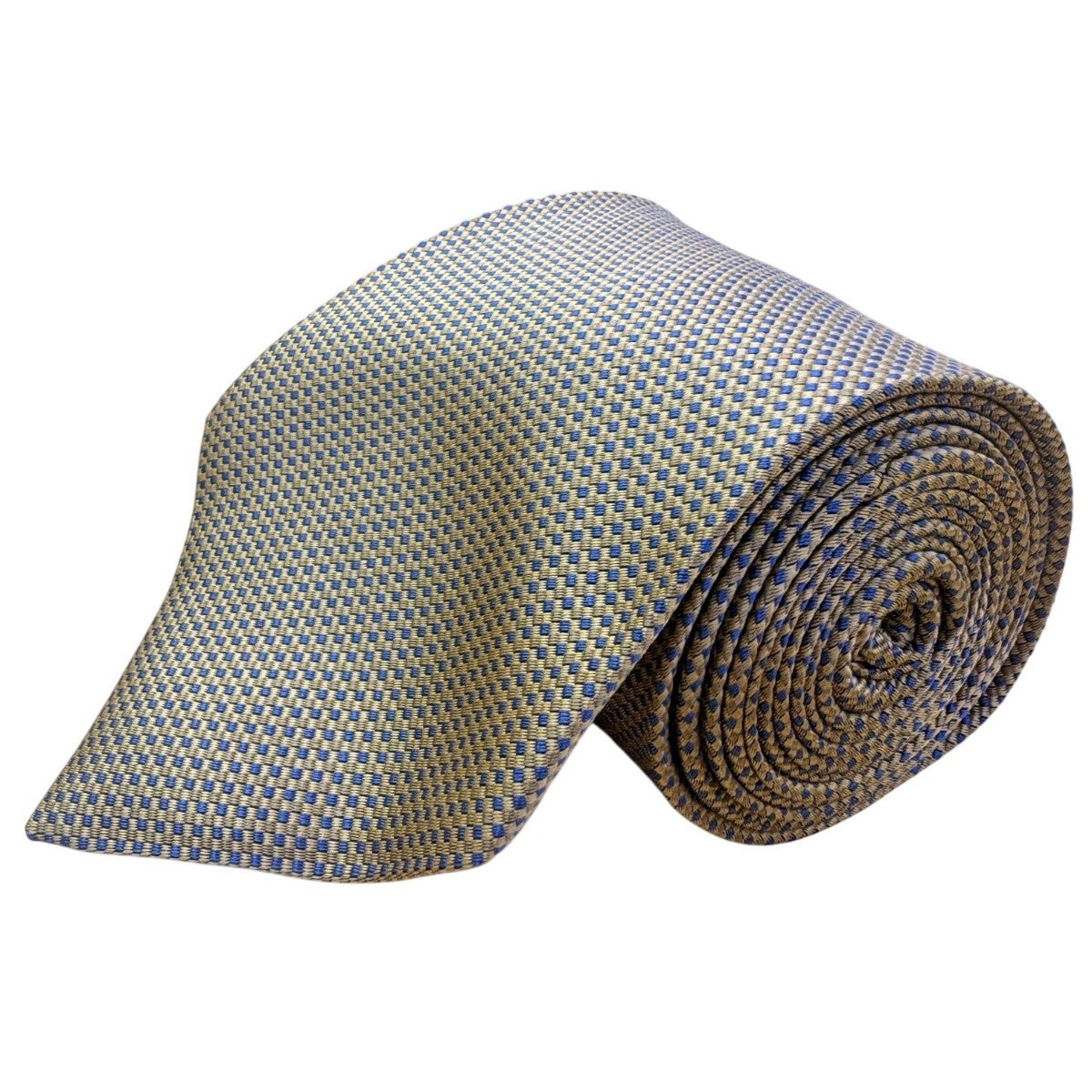 Brooks Mens Gold/Blue 100% Silk Tie Geometric Pattern Classic Style