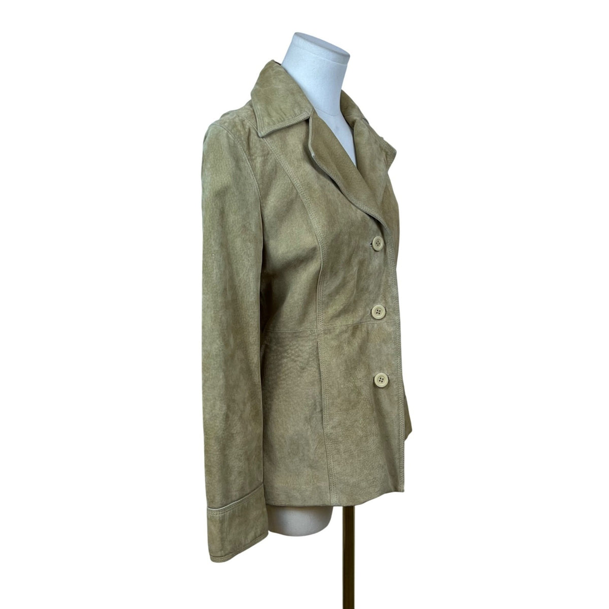 Suede Womens Beige Jacket  3-Button Closure Long Sleeves Neutral Colorway