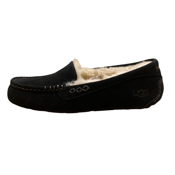 UGG Women’s Black Suede Ansley Slippers Sheepskin Lined Moccasins Size 9US