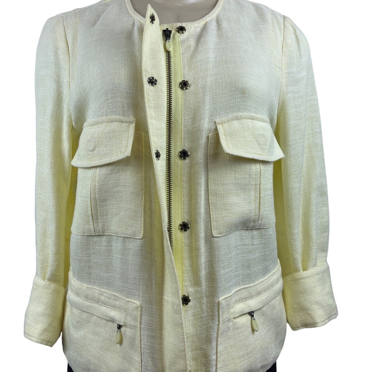 Worth Womens Yellow Linen Jacket With Pockets Size 6