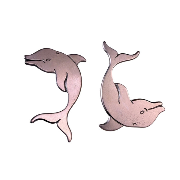 Metallic Dolphin Shaped Earrings Silver Tone Stainless Post Lightweight Design
