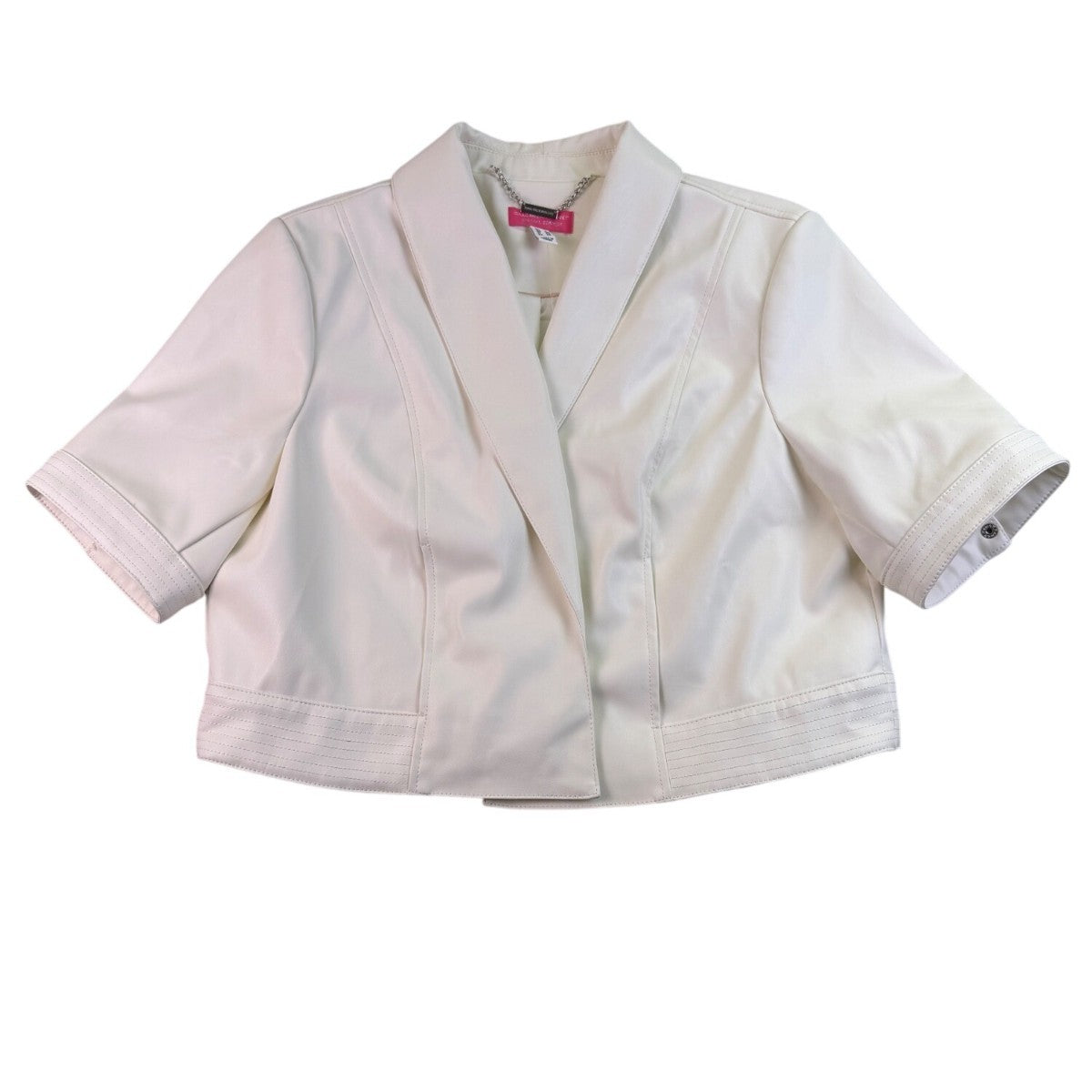 Isaac Mizrahi Live Womens Off-White Faux Leather Cropped Jacket US Size 16