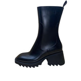 Chloe Women’s Black Rubber Zip-Up Chunky Heel Square Toe Betty Rain Boots Sz 10