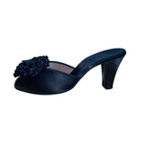 Daniel Green Women’s Black Satin Floral Detail Open-Toe Heels Slides Size 6B