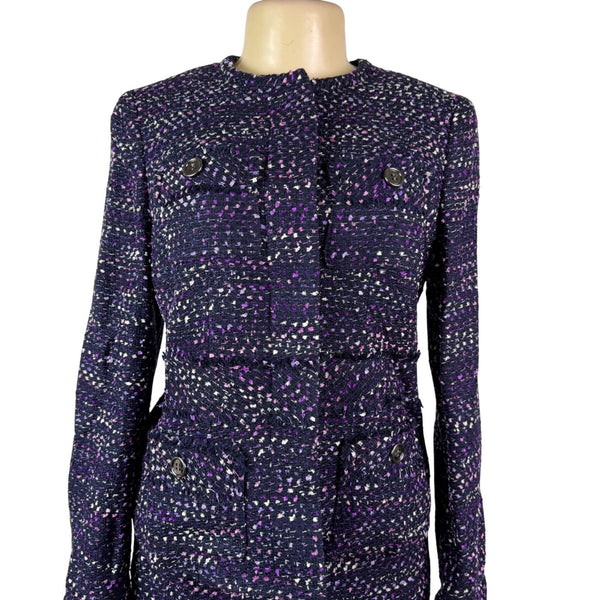 Albert Nipon Womens Purple/Black Tweed Skirt Suit Size 4