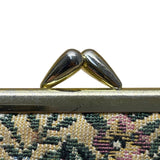 Vintage Womens Floral Tapestry Gold Metal Frame Triple Magnification Dual Mirror