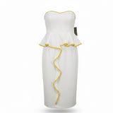 Eva Mendes Women’s White & Yellow Strapless Peplum Dress Petite Sz 0
