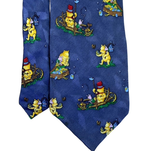 Classic Pooh Mens Blue 100% Silk Necktie Winnie The Pooh Piglet Novelty Print