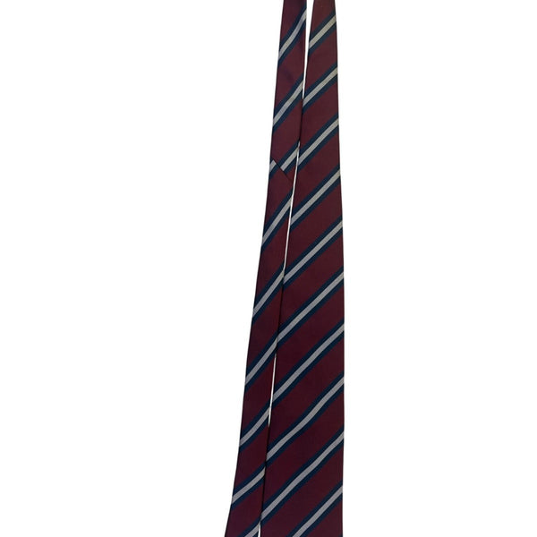 Lands End Mens Burgundy Navy & White 100% Silk Striped Tie Handsewn Classic