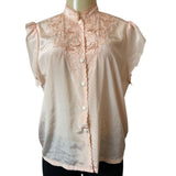 Vintage Mariane Womens Blouse With Lace Embroidery In Peach Satin Sz M/L