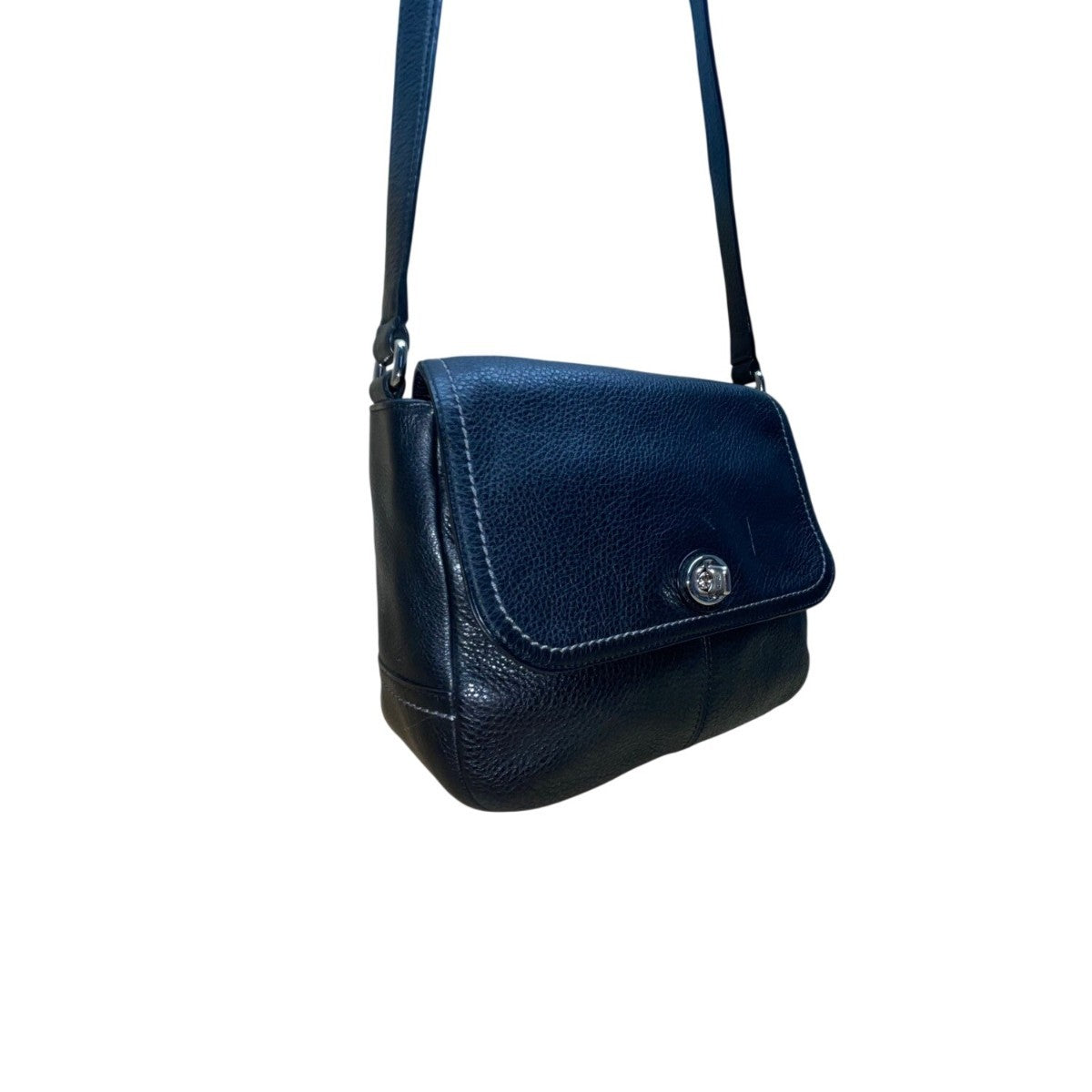 Coach Women’s Black Pebbled Leather Adjustable Strap Silver-Tone Crossbody Bag