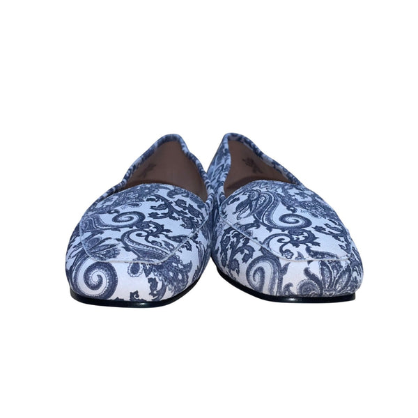 Bandolino Women’s Blue & White Leather Paisley Print Flat Loafers Size 8M
