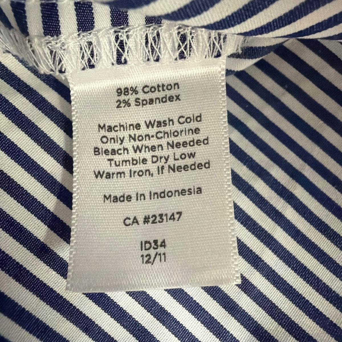 Talbots Womens Navy White Cotton Striped Sleeveless Top Petite Beaded Neck Sz S