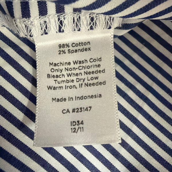 Talbots Womens Navy White Cotton Striped Sleeveless Top Petite Beaded Neck Sz S