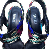 Vaneli Women’s Black Floral Embroidered Open Toe Block Heel Sandals Size 9N