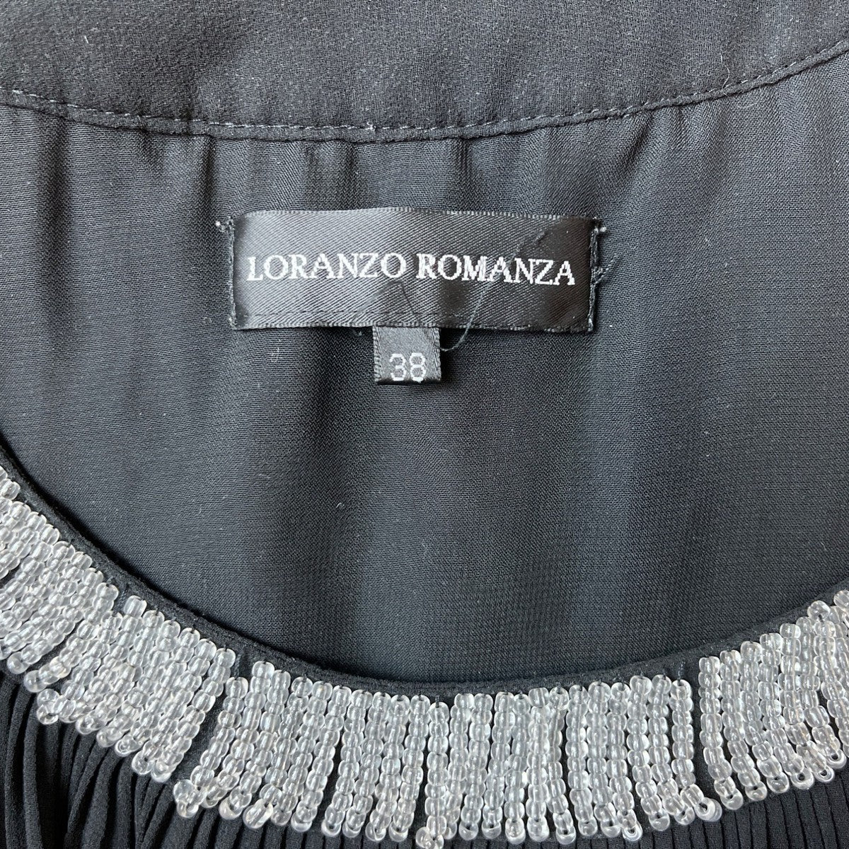 Loranzo Romanza Womens Black Pleated Dress With Beaded Neckline Size 38