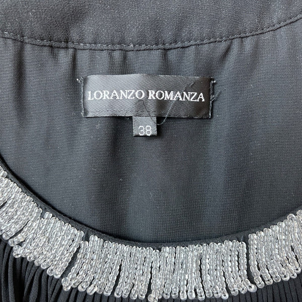 Loranzo Romanza Womens Black Pleated Dress With Beaded Neckline Size 38